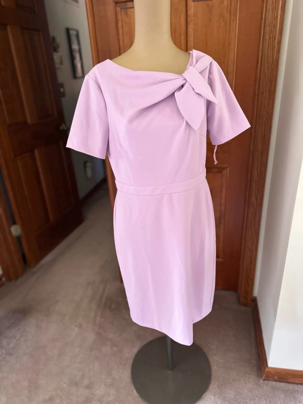 London Times Lilac Bow-Accent Midi Dress - Picture 1 of 4